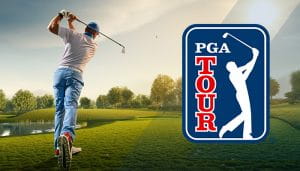 PGA Tour Logo Next to a Golfer in Action 