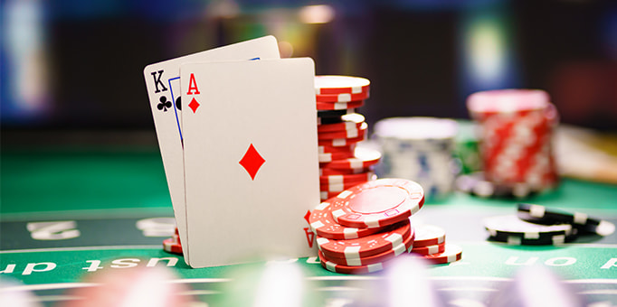 Blackjack table with card and chips